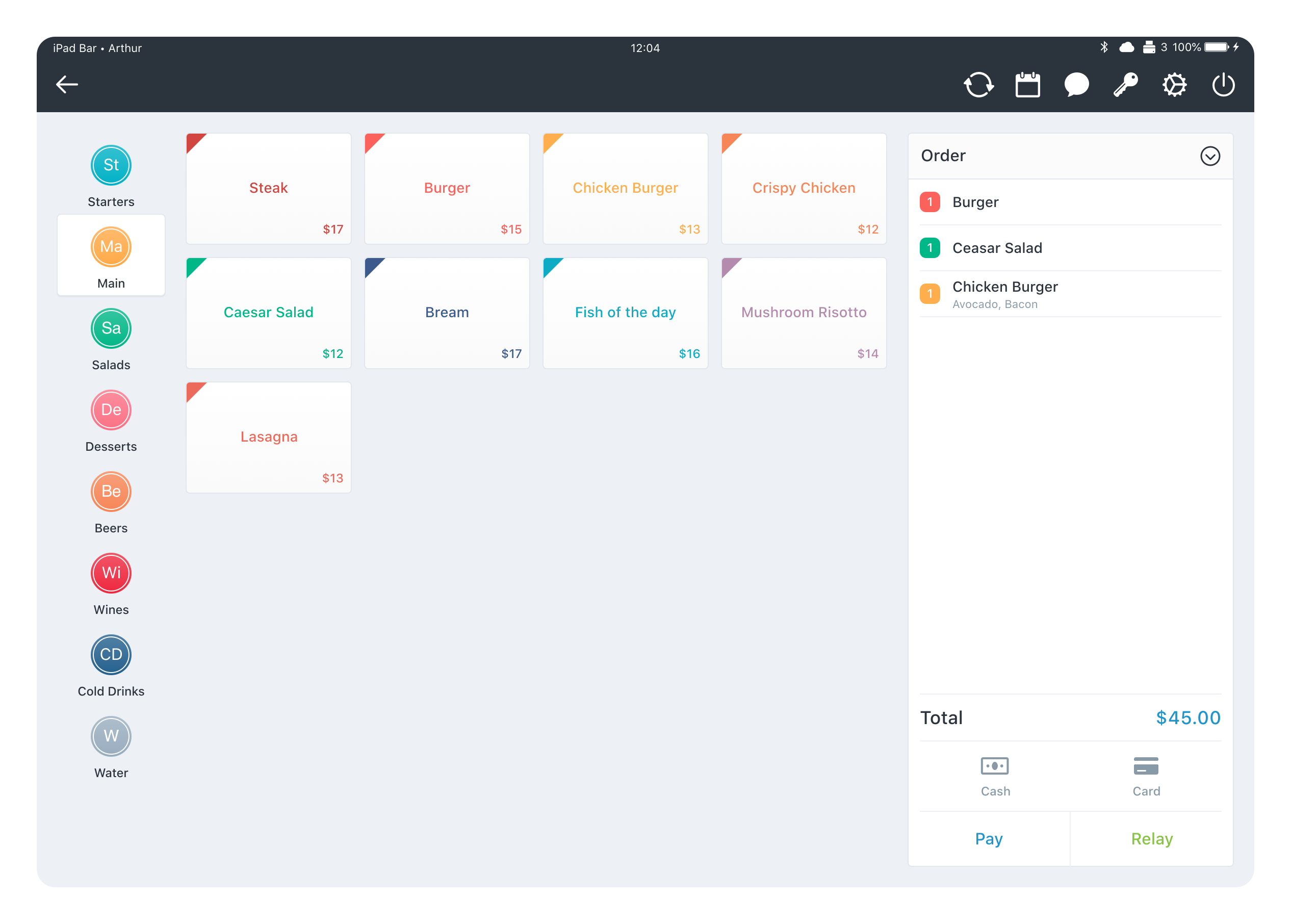 Tiller POS order screen — light theme